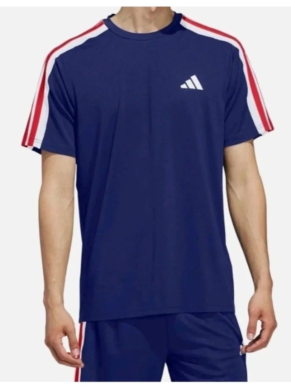 NWT Adidas Men's XXL Blue T-Shirt With Red & White Stripes  Polyester
